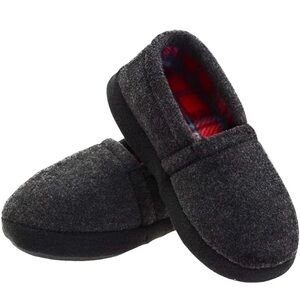 Kid’s Cozy Gray Slippers with Plaid Lining